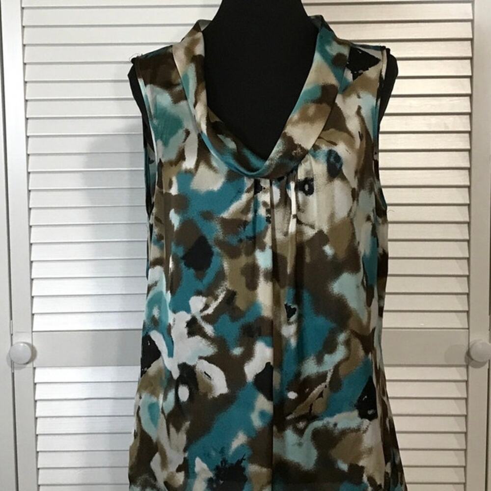 New Directions Boho Abstract Watercolor Draped V-Neck Sleeveless Tunic Blouse XL